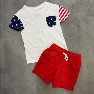 Cat & Jack 4T Patriotic Outfit | Boys Red White Blue Shirt & Shorts Set